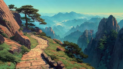 阳光清新山巅小径