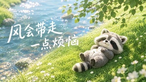 风会带走烦恼 治愈萌浣熊