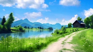 唯美自然小屋风景