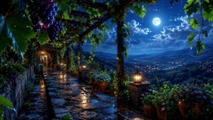 月夜葡萄庭院