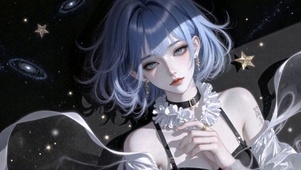 蓝发星空二次元美少女