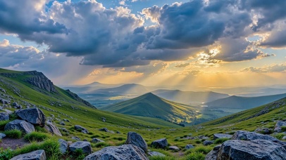晨光倾泻山间治愈风景