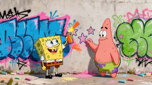 白墙涂鸦海绵宝宝派大星