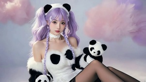 紫发可爱熊猫美女