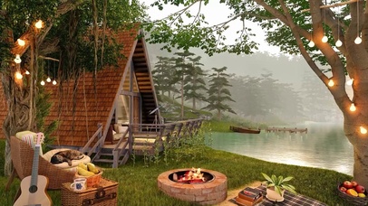 森林湖岸舒适小屋