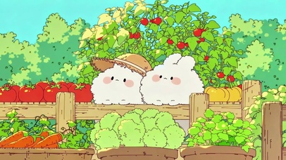 菜园木栅栏后的两只小兔