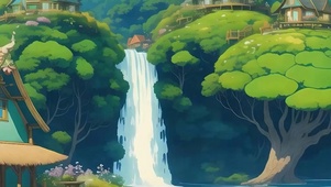 护眼白云树木河流带鱼屏