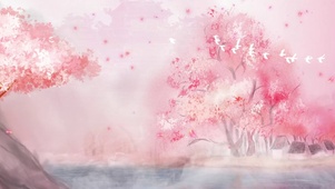 中国风粉色桃花林风景