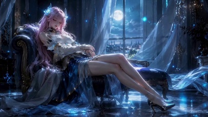 月夜沉眠的粉发少女
