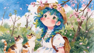 可爱女孩和她的猫