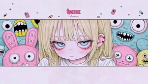 怪物包围的金发二次元少女