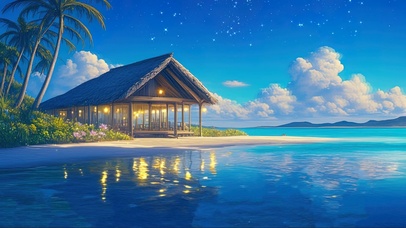 静谧度假沙滩夜景