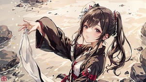 古风水墨活泼双马尾少女