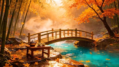 秋林雨景