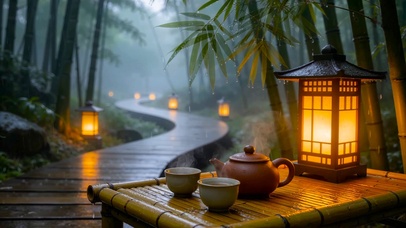 放松雨景林间小路