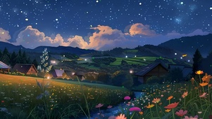 夜景树木房屋夜色带鱼屏