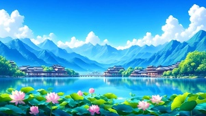 清凉湖边荷花小镇