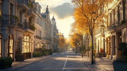 金秋静谧欧式小镇街道