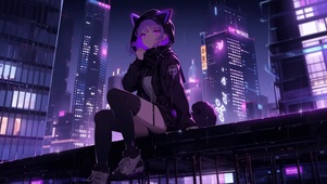 城市雨中少女