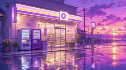 晚霞街头便利店