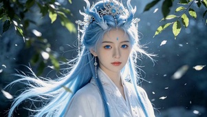 古风蓝发龙角清冷女神
