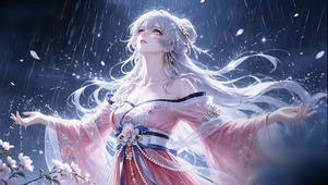雨中白发少女