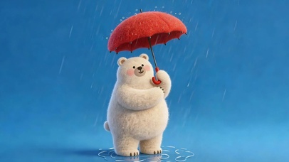 雨天撑伞小熊