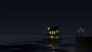 夜晚的海边小屋