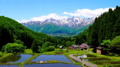 夏日雪山乡村田野