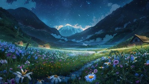 护眼绿景树木房屋星空景色