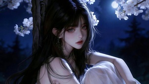 夜樱树下的她