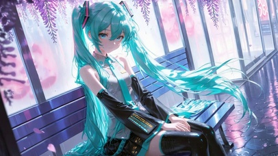 紫藤雨下的初音未来