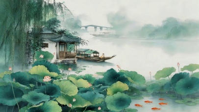 云雾荷花湖泊