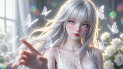 银发白蝴蝶美少女