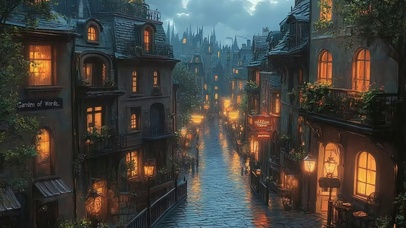 傍晚小镇阴雨天气街道