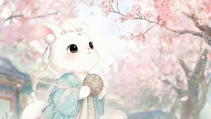 樱花树木兔子