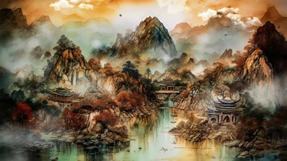 山水壁纸古风插画