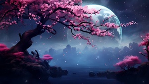 樱花飘落月夜