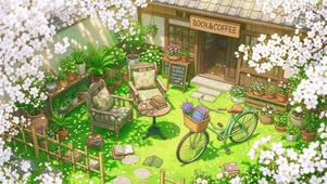 樱花治愈庭院咖啡书屋