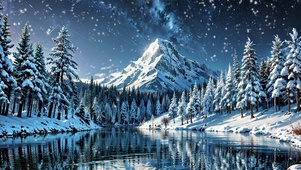 雪山与溪流