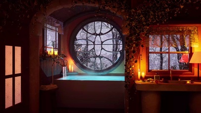 4K舒适的冬季小屋浴室