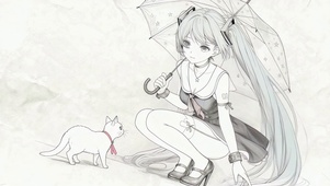 素描初音和猫咪