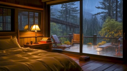 雨天放松山庄木屋