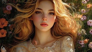 花丛瞌睡美女