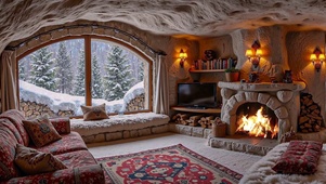 【雪景】温暖的山洞客厅