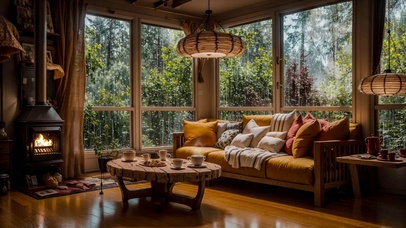 【雨景】温暖的客厅