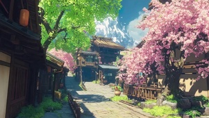 春日晴天古城小镇街道