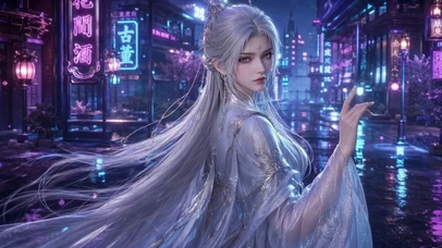 赛博古风银发女神