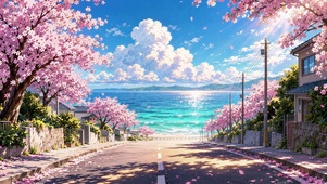樱花海边