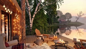 夏日放松湖边小屋